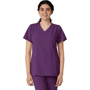 WINK W123 Women’s Basic V-Neck Scrub Top(Eggplant)
