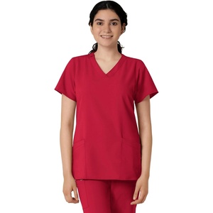 WINK W123 Women’s Basic V-Neck Scrub Top(Red)