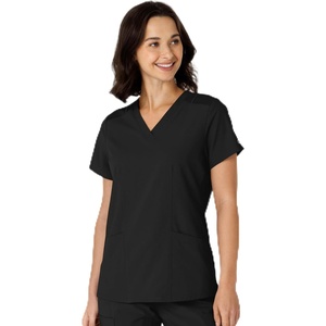 WINK Women’s Women’s Flex-n-reach Side Panel V-neck Scrub Top(Black)