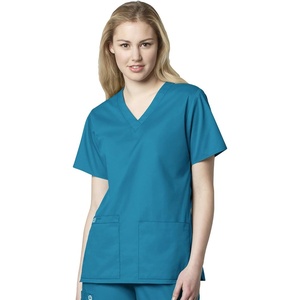 WINK WonderWORK Women’s V-Neck Scrub Top, Teal Blue, 4XL