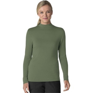 Wink Layers Women’s Long Sleeve Mock Neck Silky Tee(Olive)