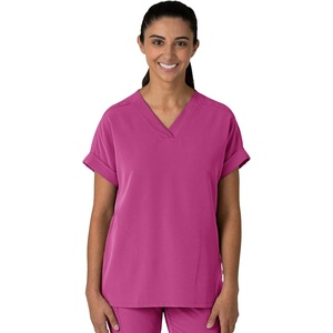 Wink Nova Women’s Drop Shoulder Boxy Scrub Top, Raspberry, XS