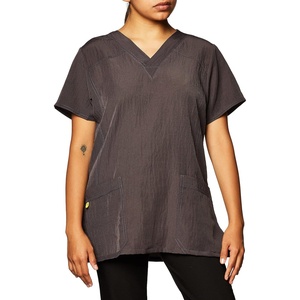 WonderWink Women’s Scrubs Four Way Stretch Sporty V-Neck Top, Pewter, Medium