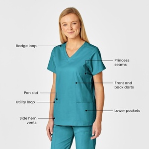 WonderWink WonderWORK Women’s Shaped V-Neck Scrub Top — Teal Blue, Large