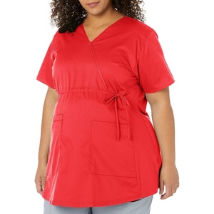 Wink W123 Maternity V-Neck Scrub Top(Red)