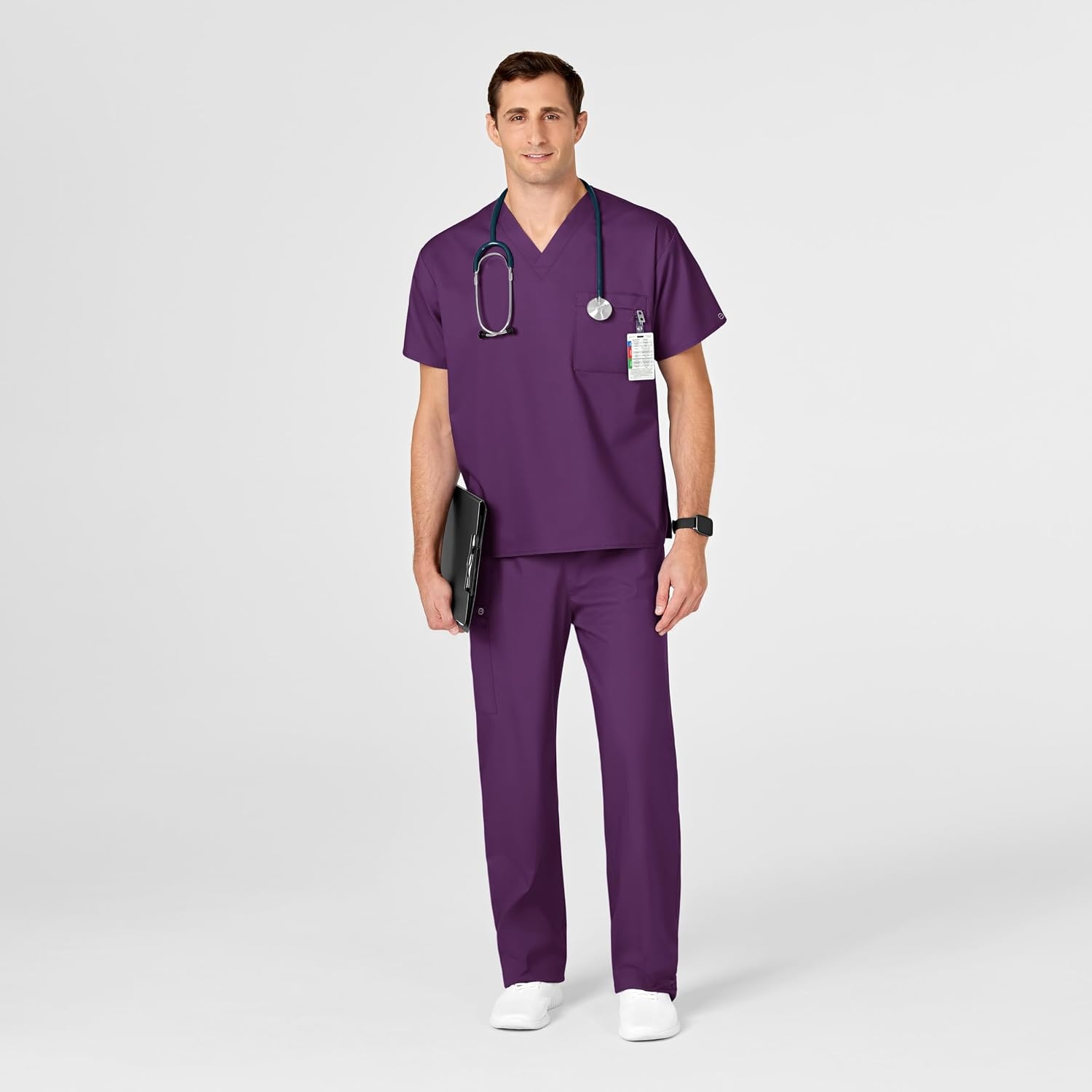 image:imageWink WonderWORK Unisex VNeck Scrub TopEggplant