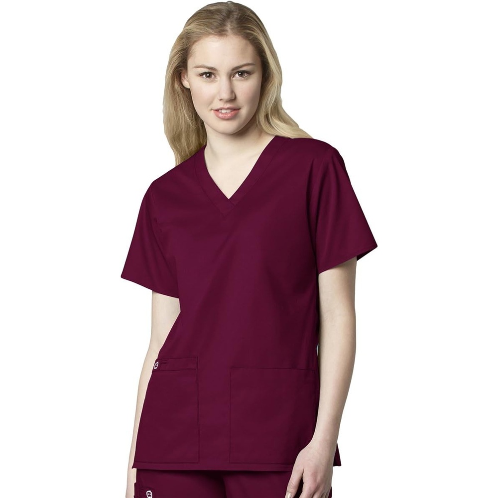 image:imageWink WonderWORK Scrubs for Women VNeck Scrub Top Wine L Womens Scrub Top Wine VNeck 4 Pockets Size L 65 Polyester35 Cotton