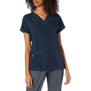 WonderWink Women’s Scrubs Four Way Stretch Sporty V-Neck Top, Navy, Small