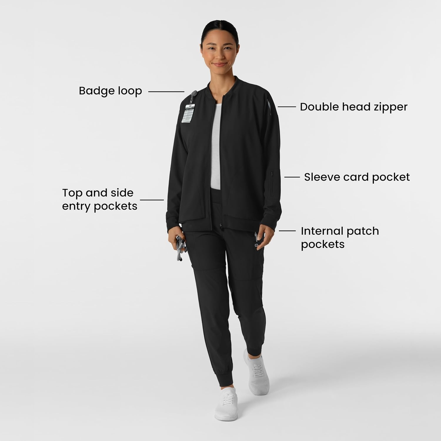image:imageWINK Layers Womens Bomber Scrub JacketBlack