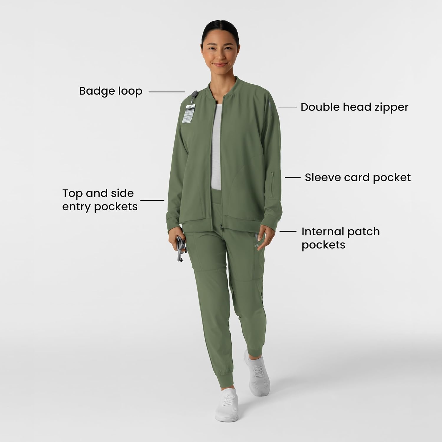 image:imageWINK Layers Womens Bomber Scrub JacketOlive