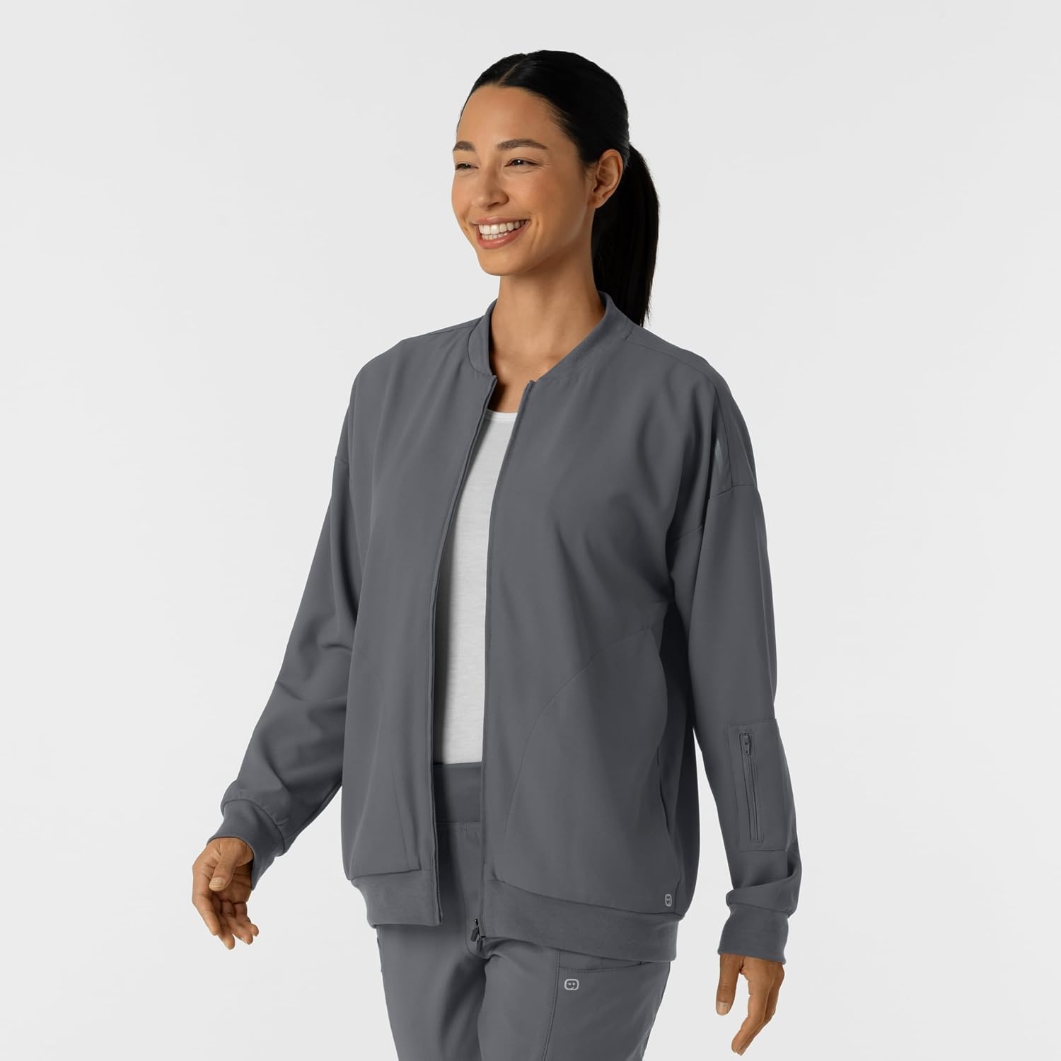 image:imageWINK Layers Womens Bomber Scrub JacketPewter