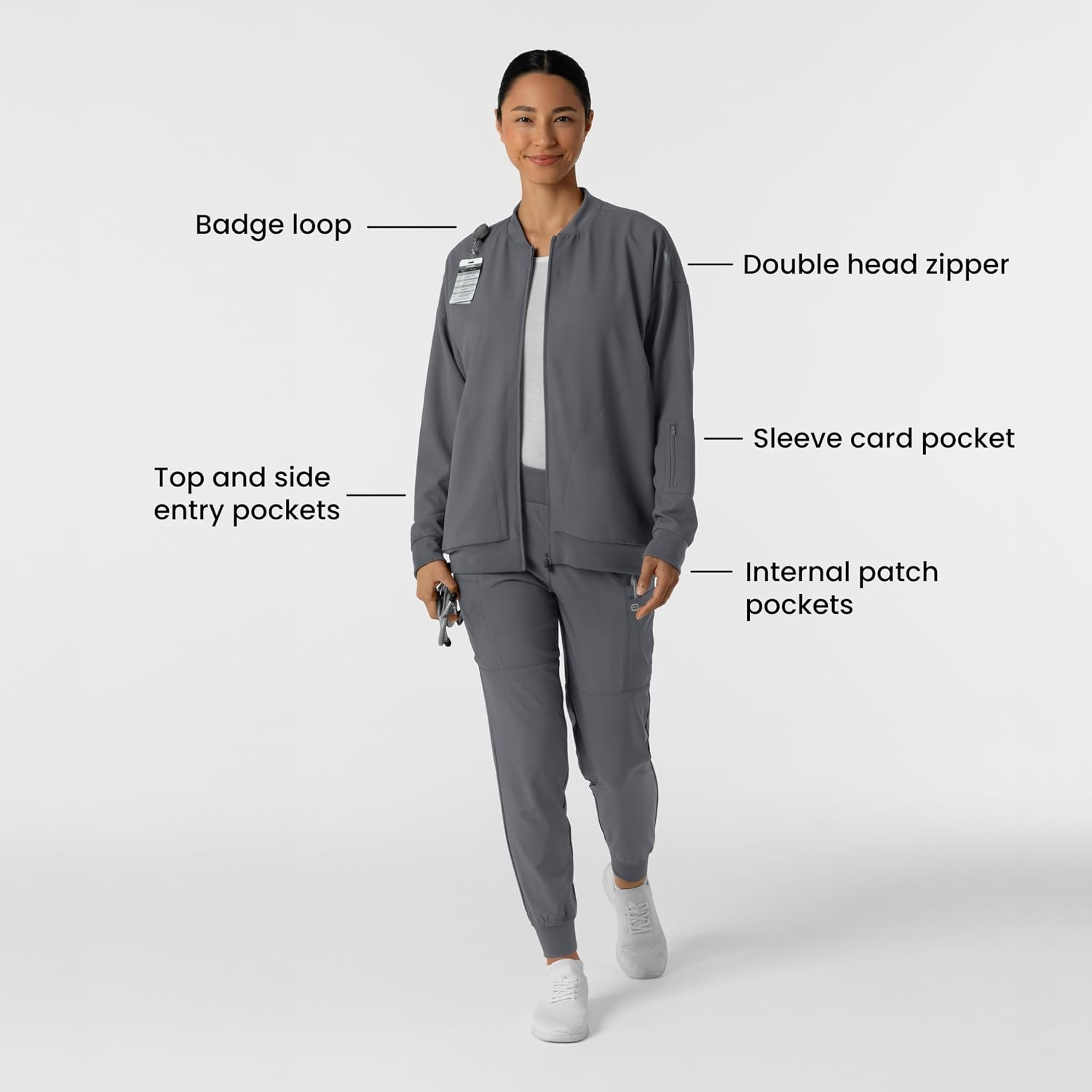 image:imageWINK Layers Womens Bomber Scrub JacketPewter