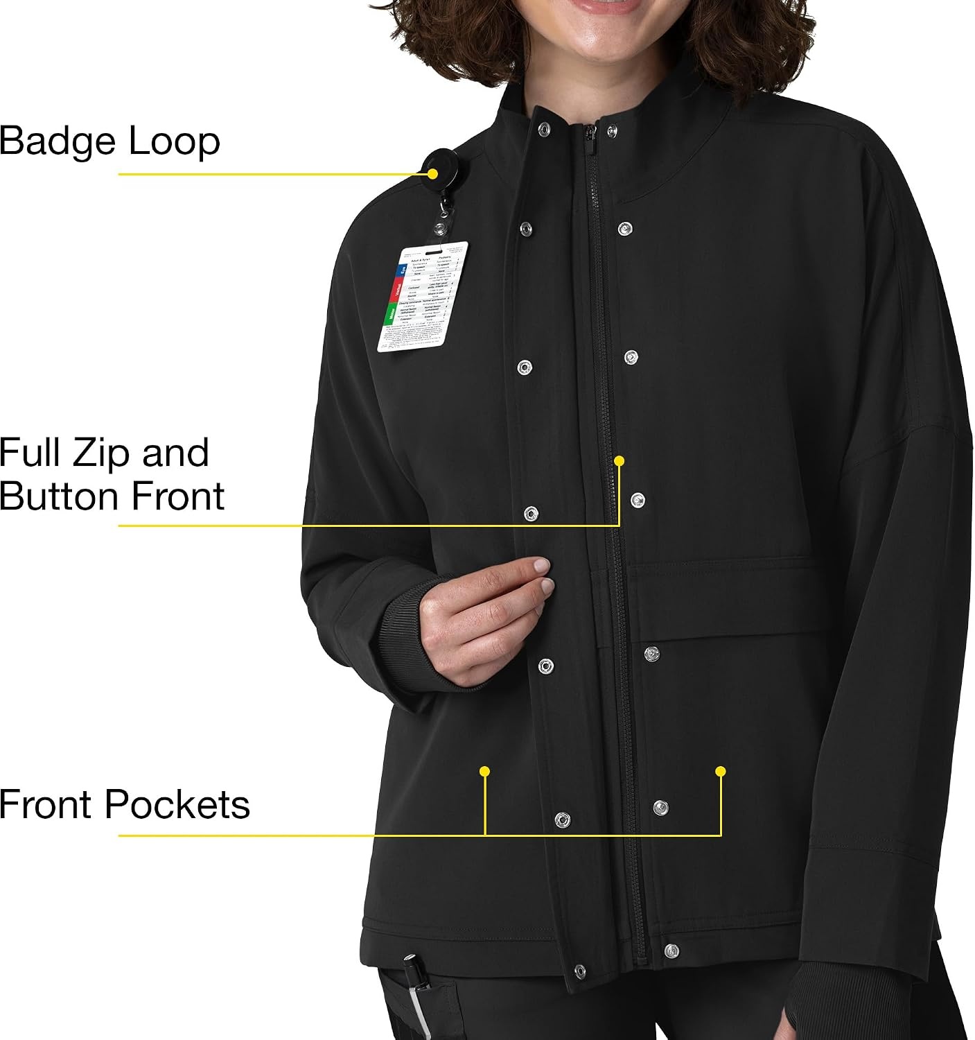image:imageWINK Layers Womens Germs Happen Packable Scrub JacketBlack