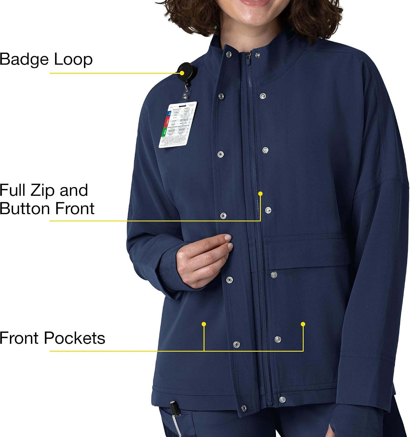 image:imageWINK Layers Womens Germs Happen Packable Scrub JacketNavy
