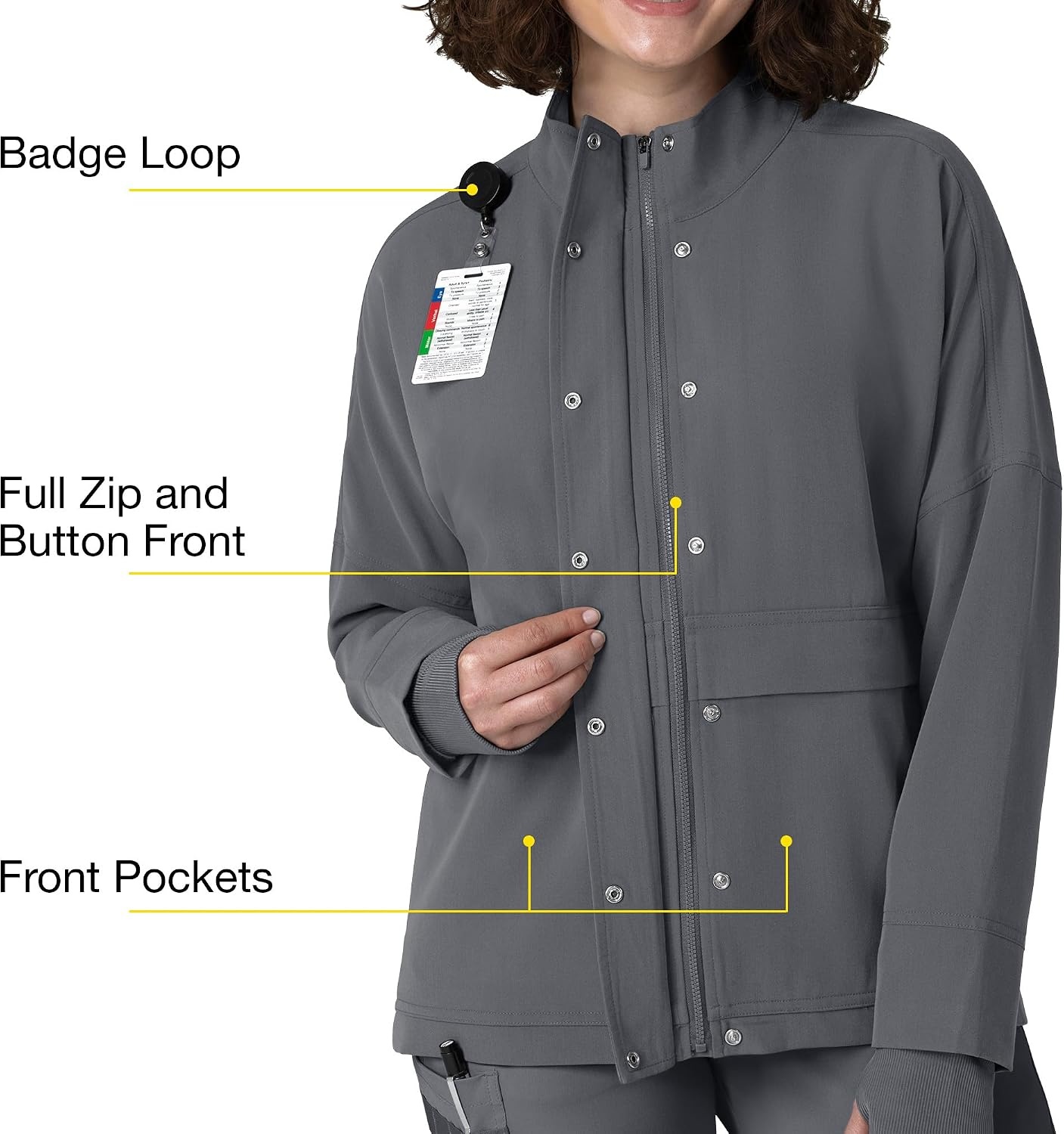 image:imageWINK Layers Womens Germs Happen Packable Scrub JacketPewter