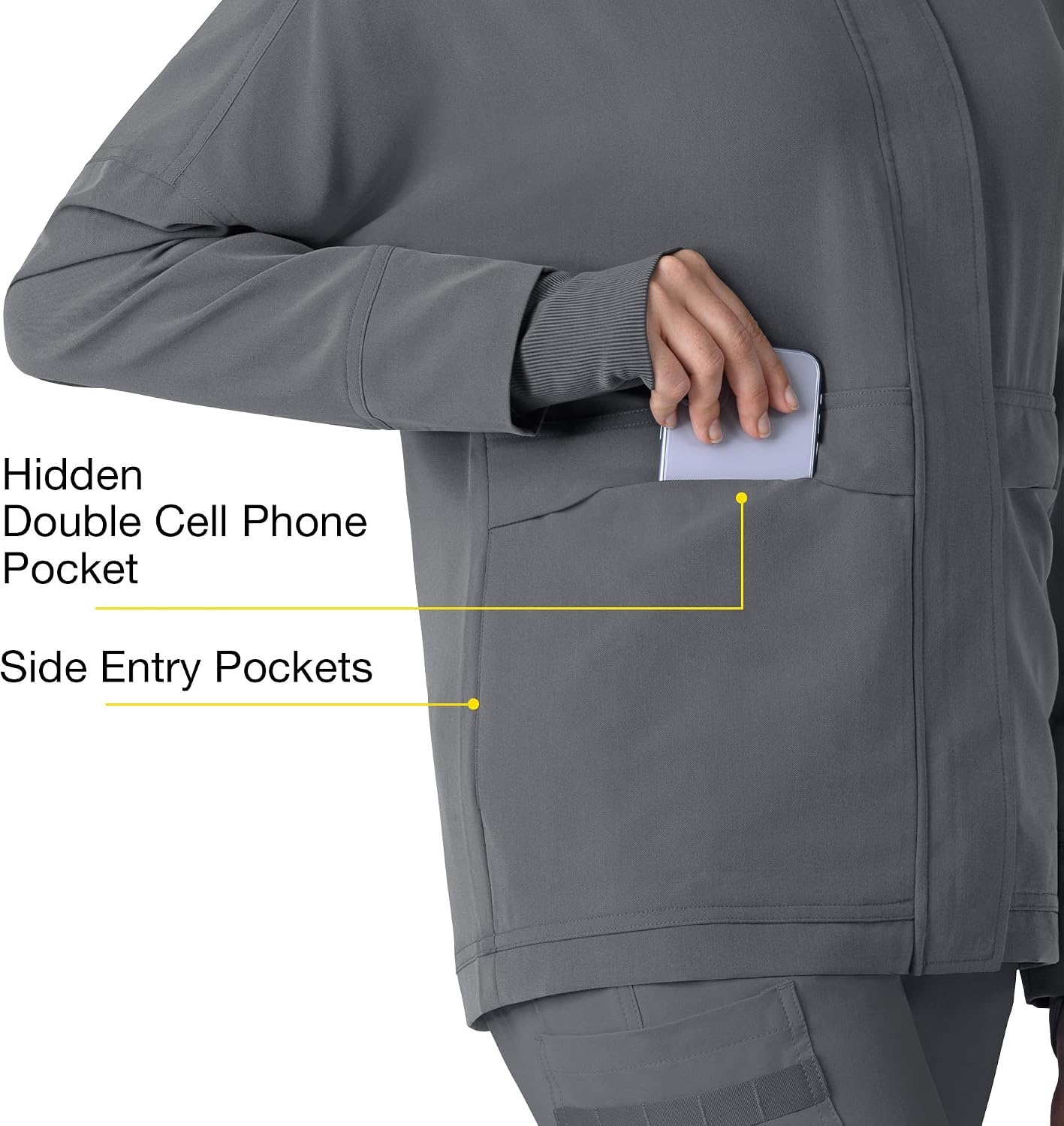 image:imageWINK Layers Womens Germs Happen Packable Scrub JacketPewter