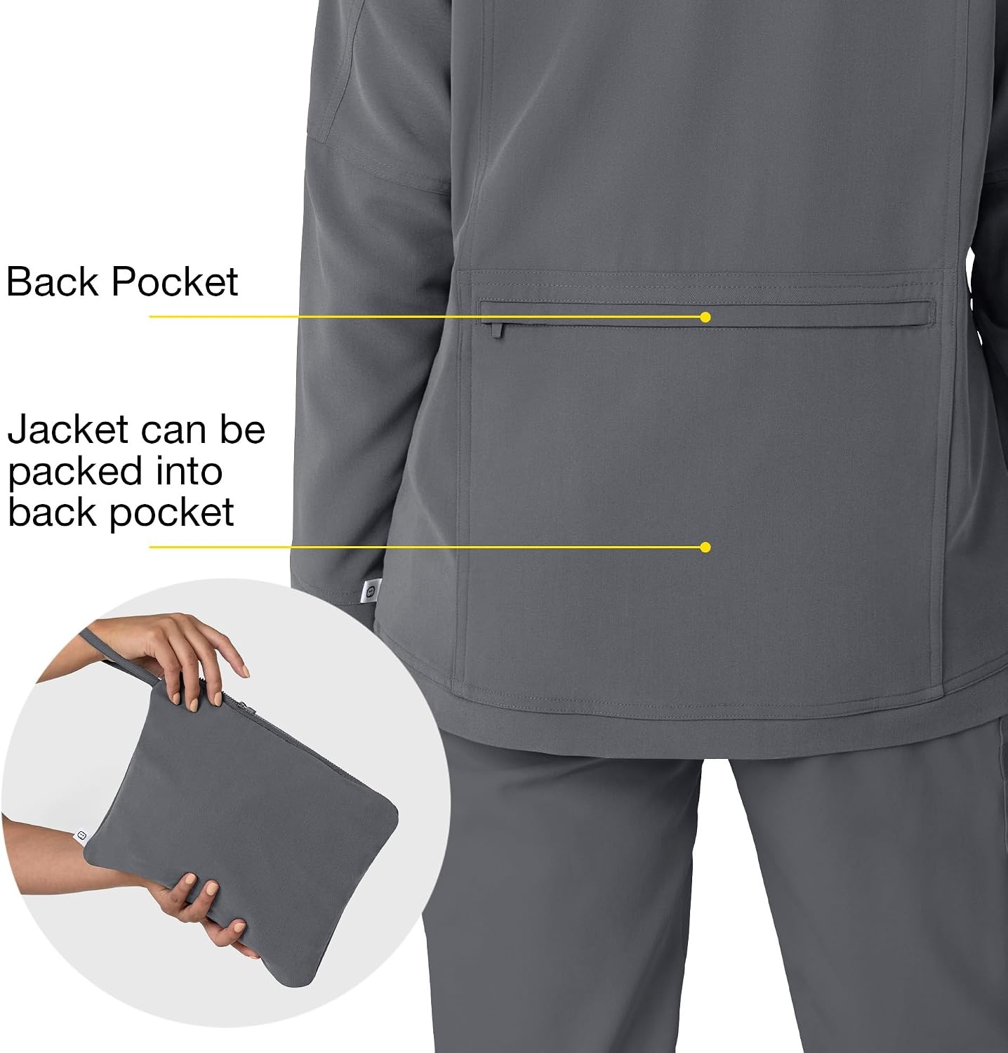 image:imageWINK Layers Womens Germs Happen Packable Scrub JacketPewter