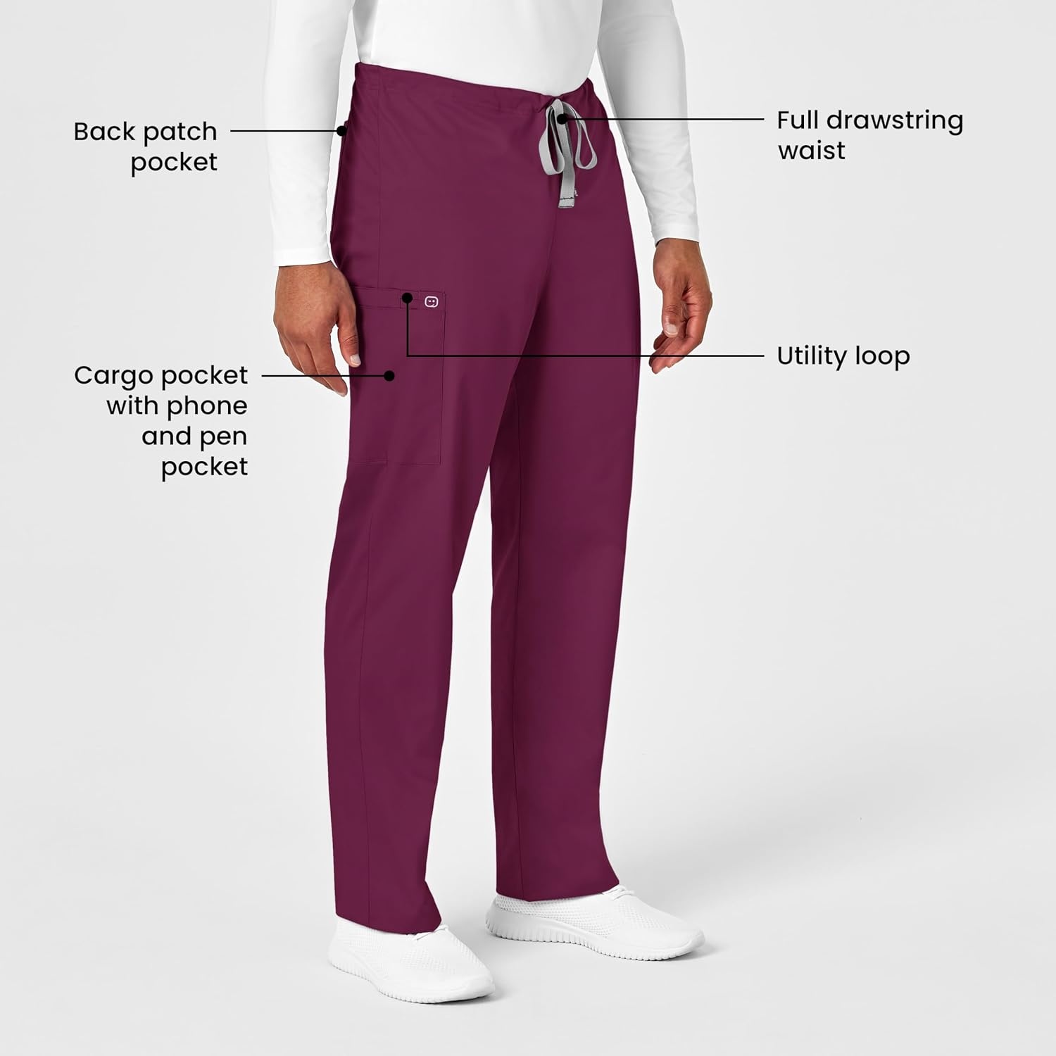 image:imageWink WonderWORK Unisex Drawstring Cargo Scrub PantWine