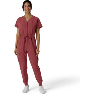 WINK RENEW Women’s Cargo Jogger Scrub Jumpsuit(Ruby)