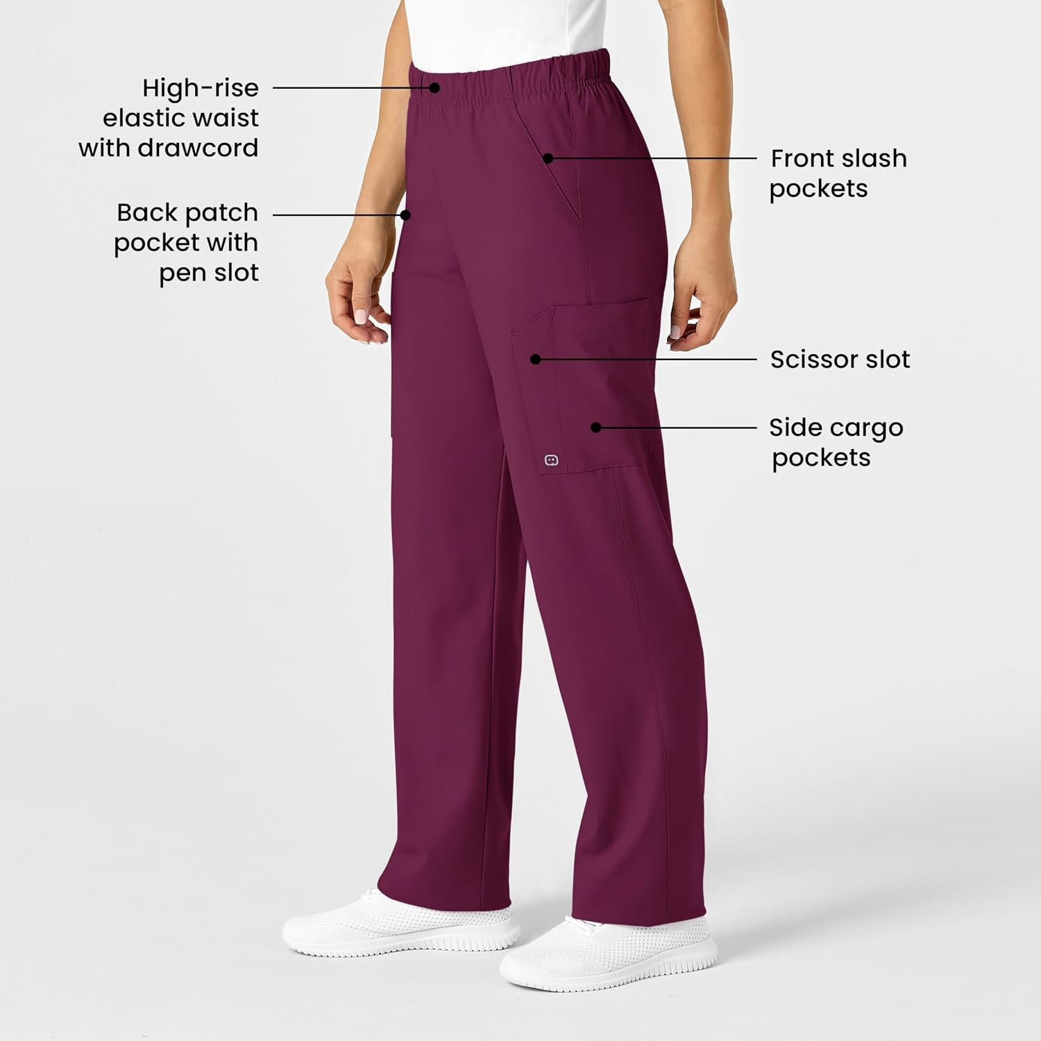 image:imageWink W123 Unisex MultiCargo Scrub PantWine