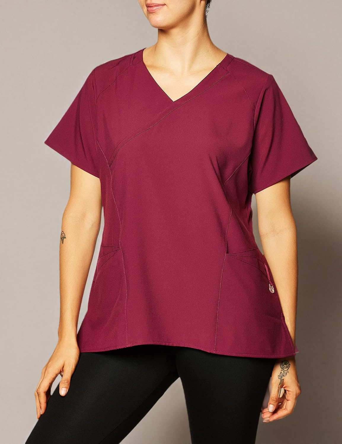 image:imageWINK Renew Womens Mock Wrap Scrub TopWine