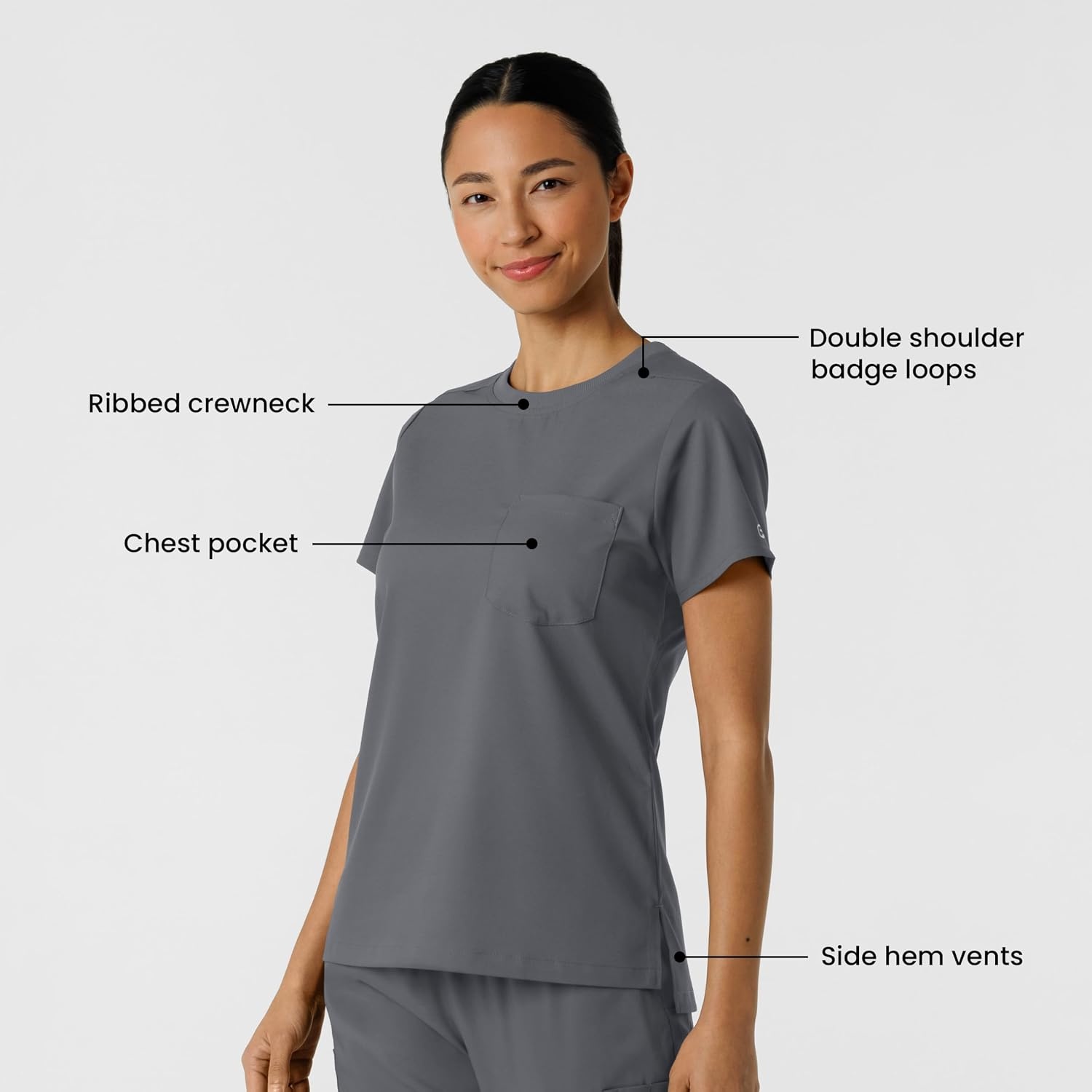 image:imageWink Scrubs for Women Boundless Classic Tee with 1 PocketPewter