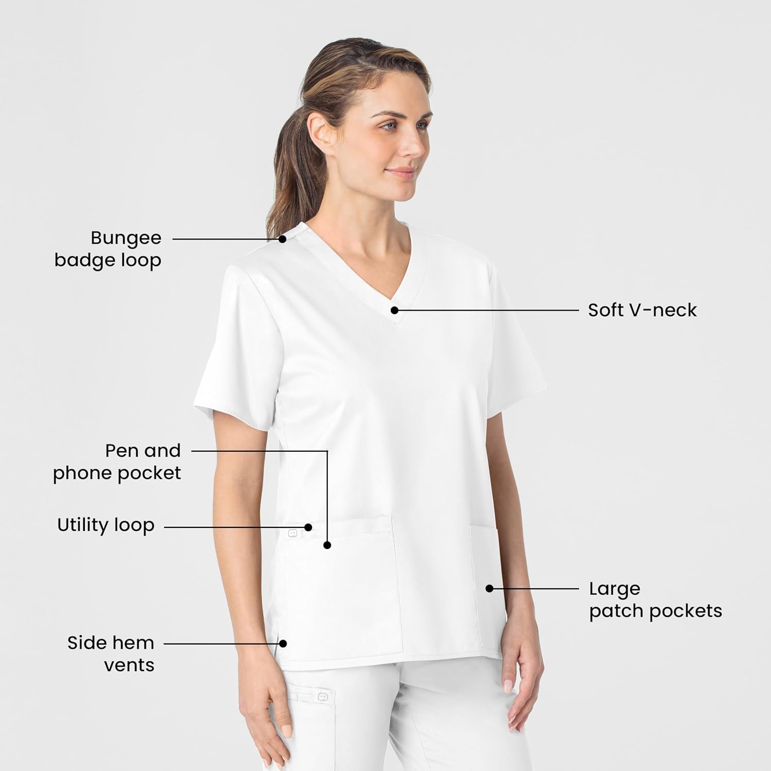 image:imageWonderWink Womens Womens VNeck Scrub TopWhite