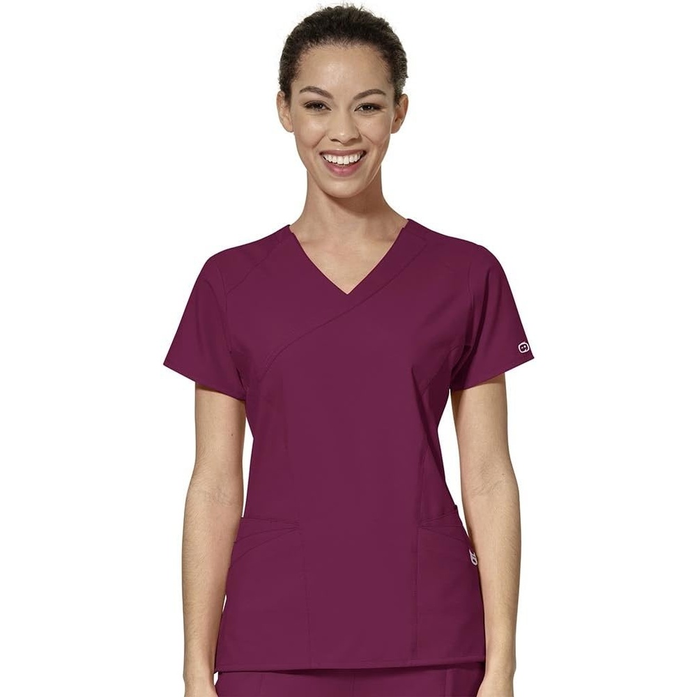 image:imageWINK Renew Womens Mock Wrap Scrub TopWine