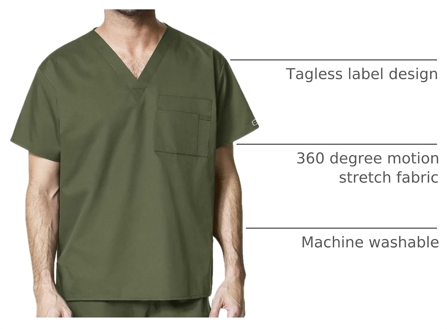 image:imageWonderWORK Unisex VNeck Scrub Top Olive 5XL Unisex Scrub Top Olive VNeck