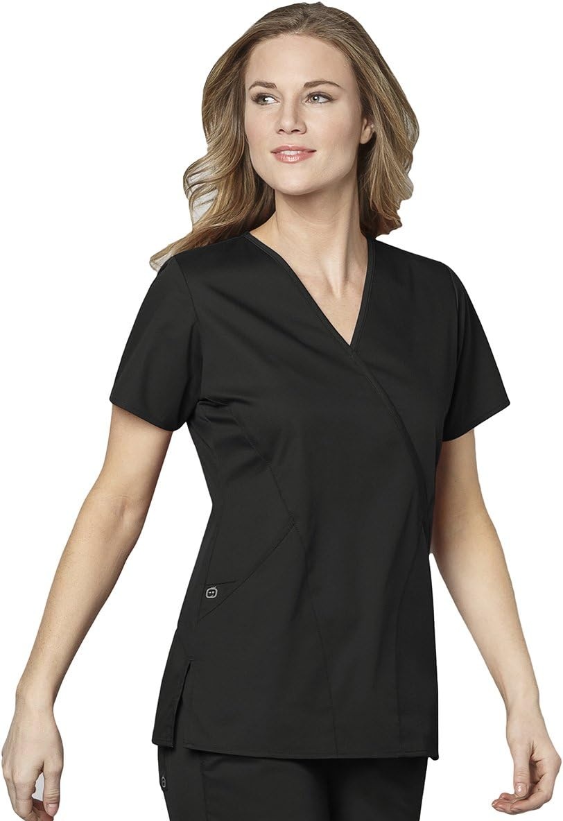 image:imageWINK WonderWORK Womens Mock Wrap Scrub TopBlack