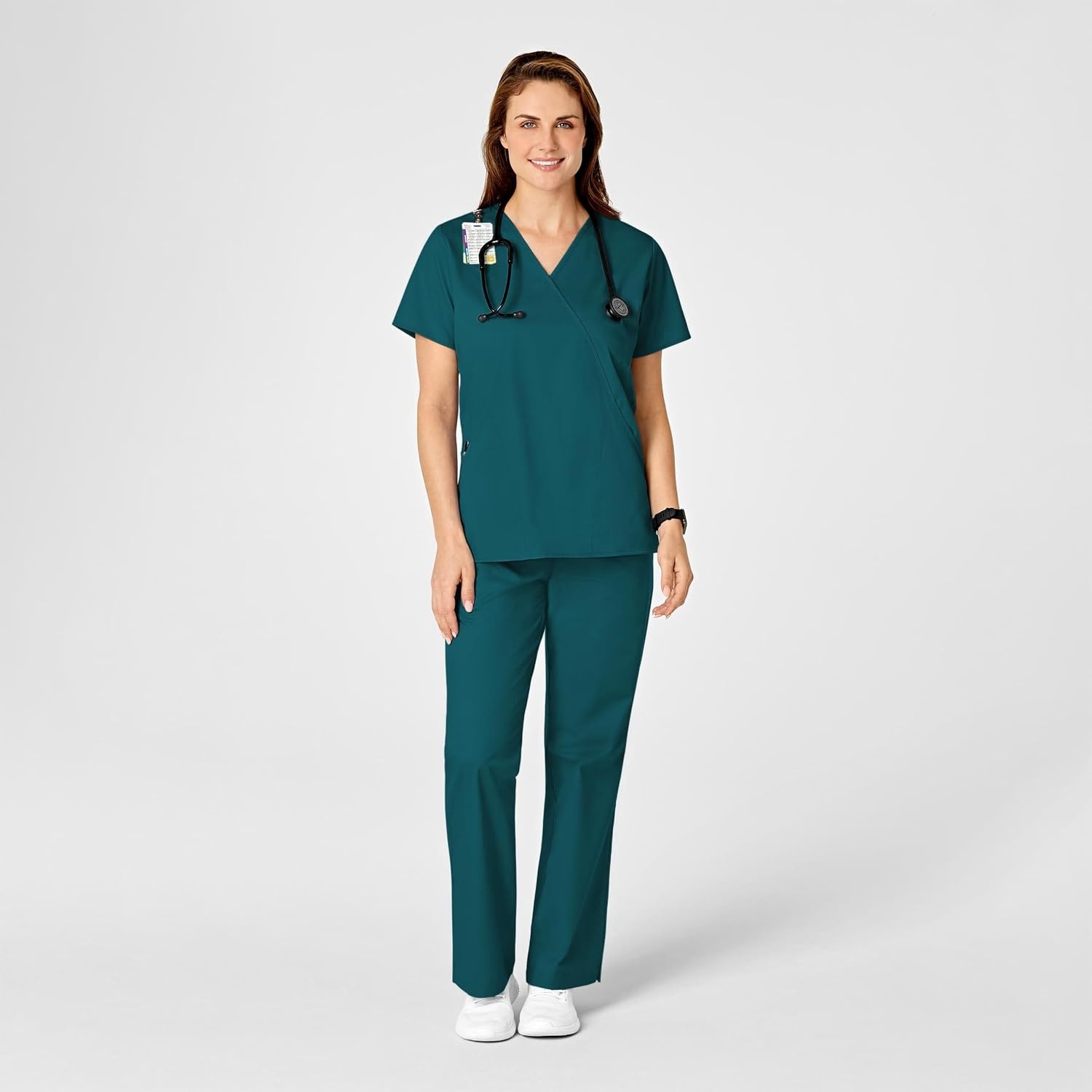 image:imageWINK WonderWORK Womens Mock Wrap Scrub TopCaribbean