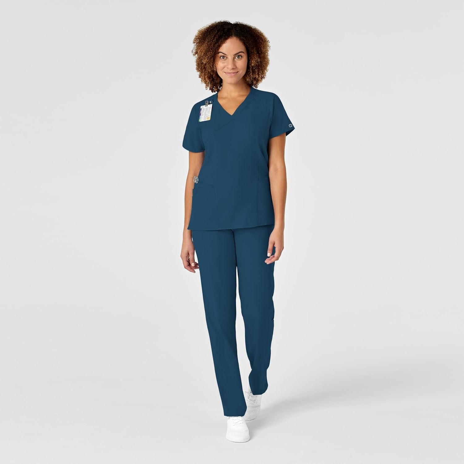 image:imageWINK WonderWORK Womens Mock Wrap Scrub TopCaribbean Blue