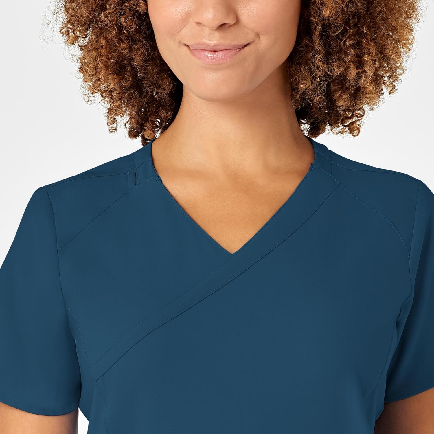 image:imageWINK WonderWORK Womens Mock Wrap Scrub TopCaribbean Blue