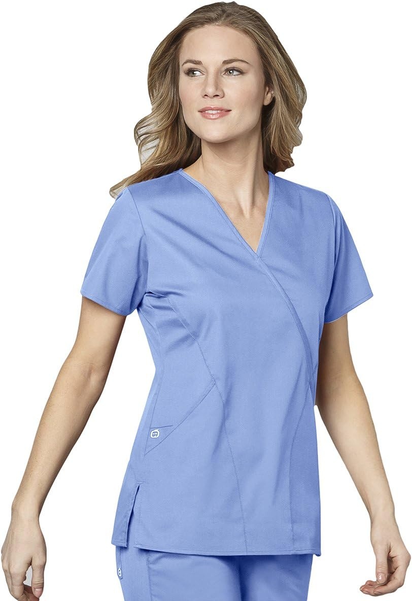 image:imageWINK WonderWORK Womens Mock Wrap Scrub TopCeil Blue
