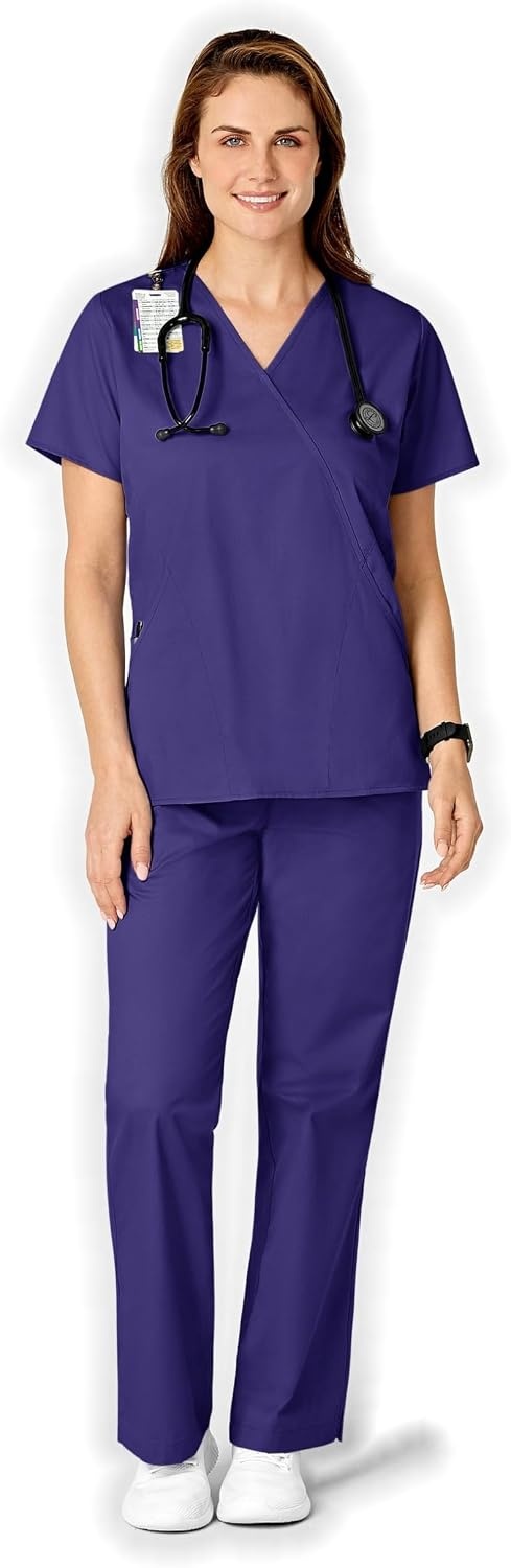 image:imageWINK WonderWORK Womens Mock Wrap Scrub TopGrape