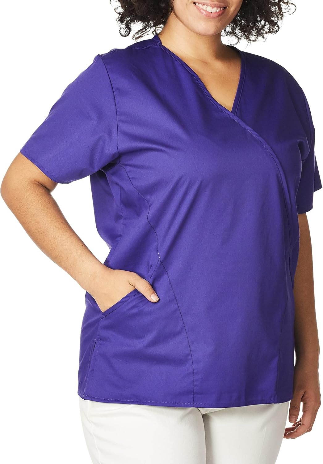 image:imageWINK WonderWORK Womens Mock Wrap Scrub TopGrape