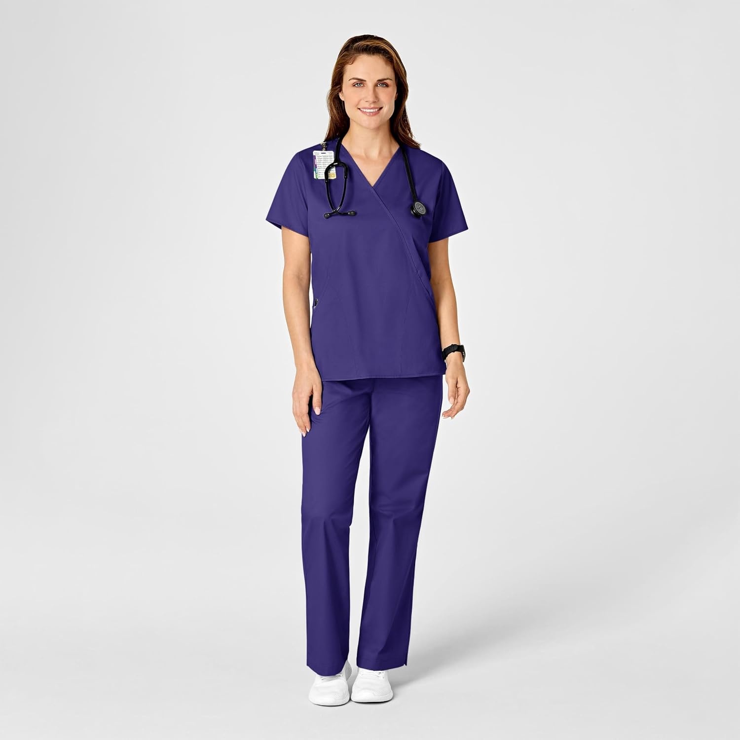 image:imageWINK WonderWORK Womens Mock Wrap Scrub TopGrape
