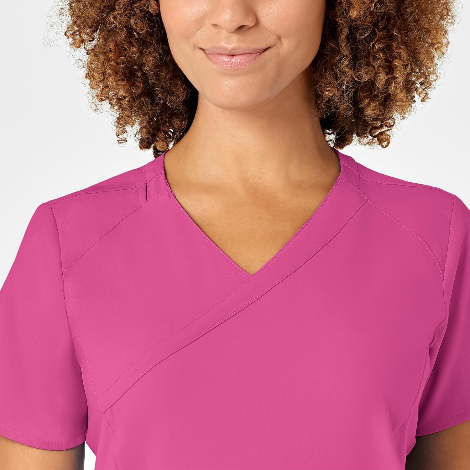 image:imageWINK WonderWORK Womens Mock Wrap Scrub TopHot Pink
