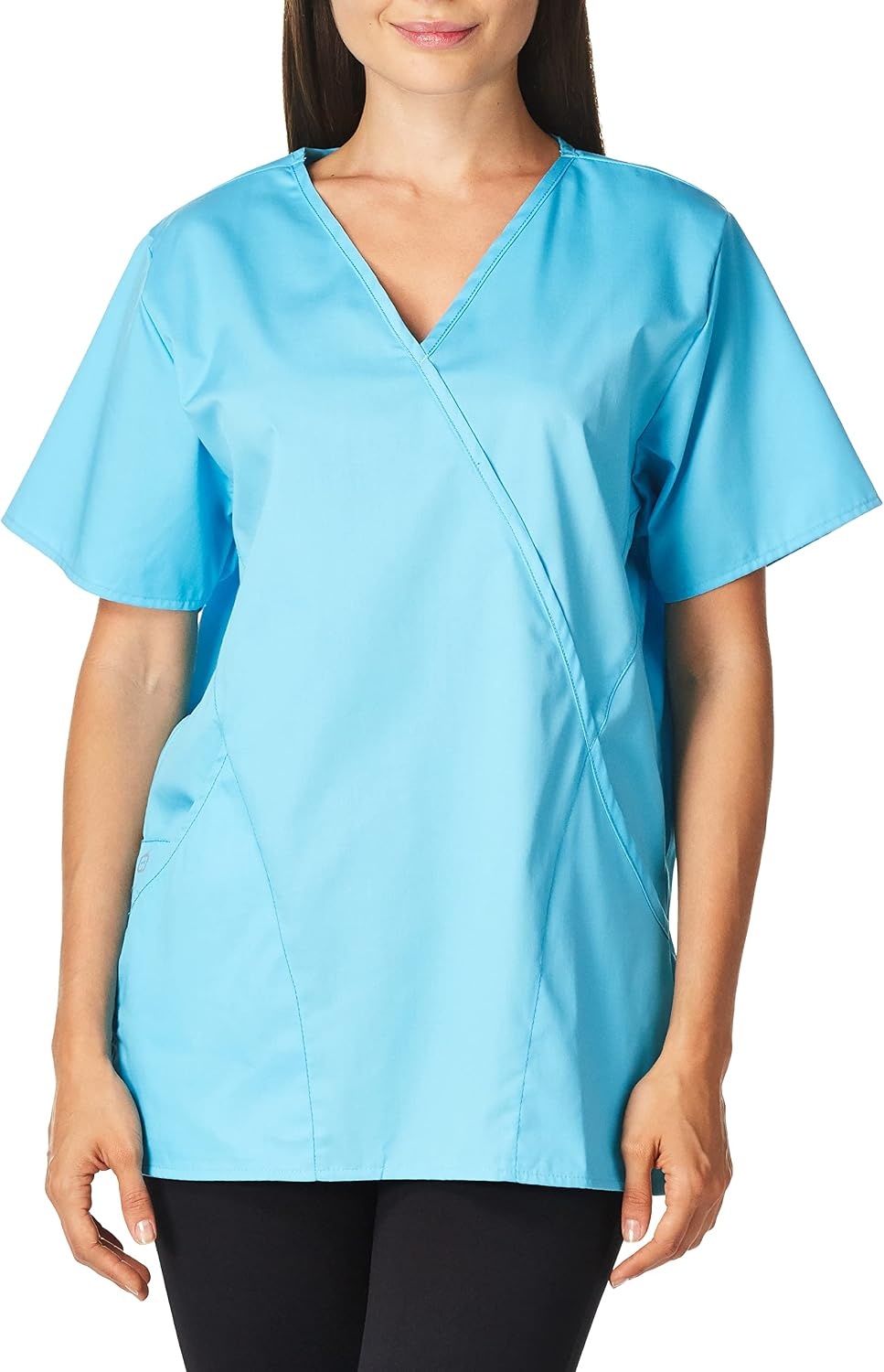 image:imageWINK WonderWORK Womens Mock Wrap Scrub TopLight Turquoise