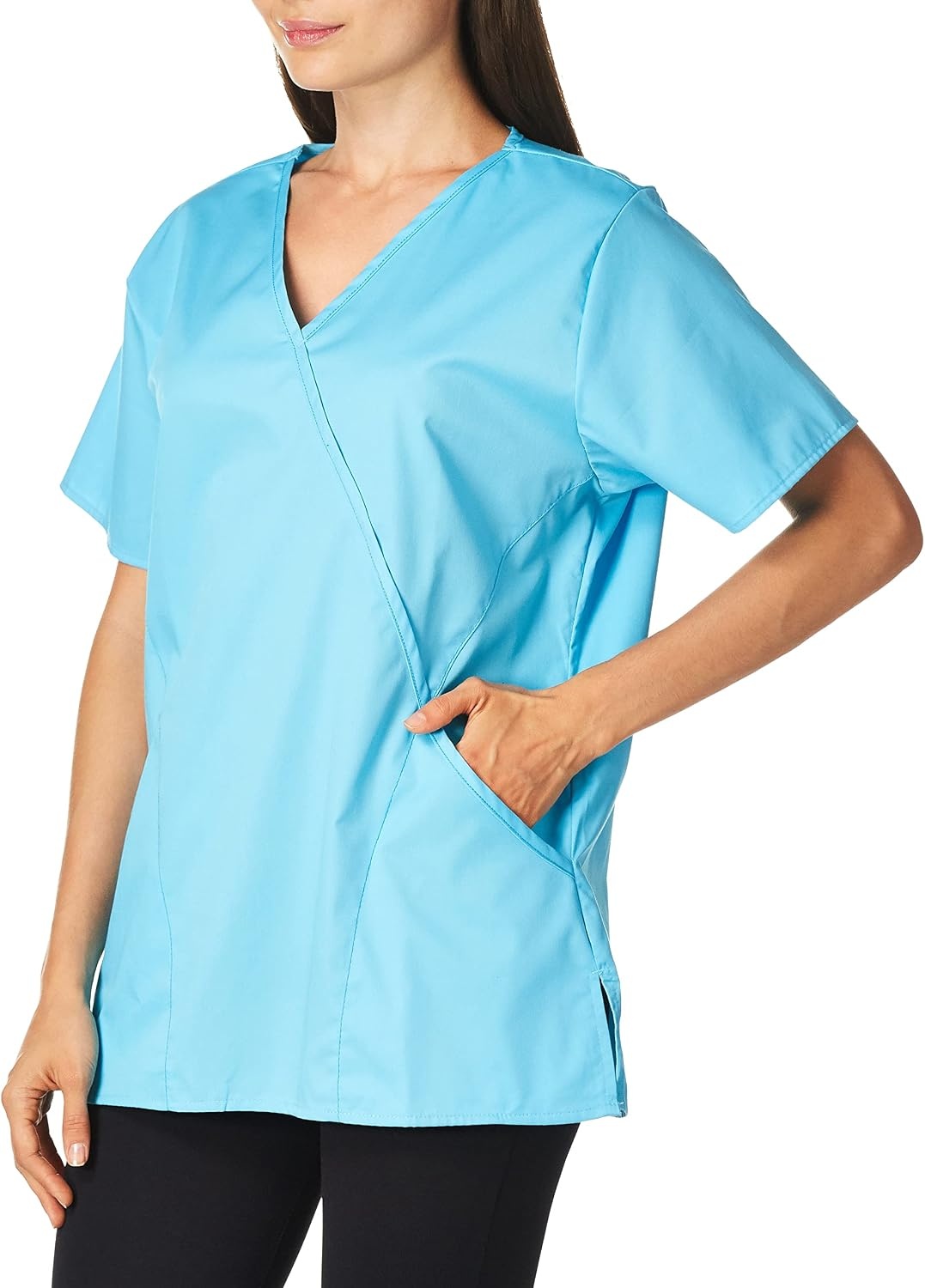 image:imageWINK WonderWORK Womens Mock Wrap Scrub TopLight Turquoise