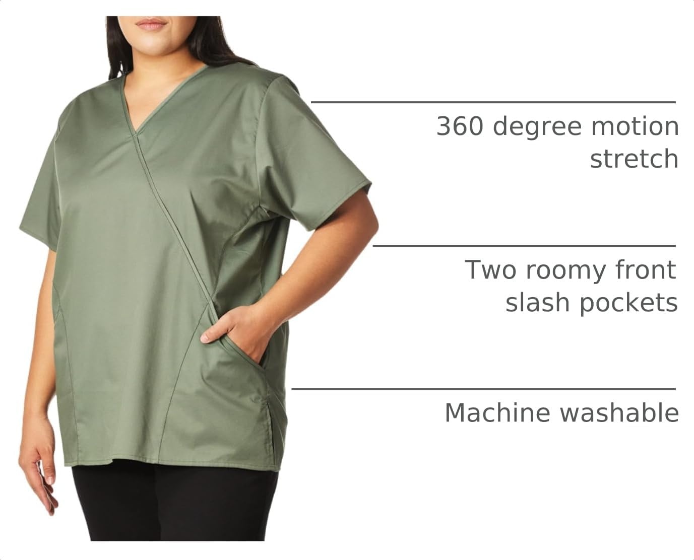 image:imageWINK WonderWORK Womens Mock Wrap Scrub TopOlive