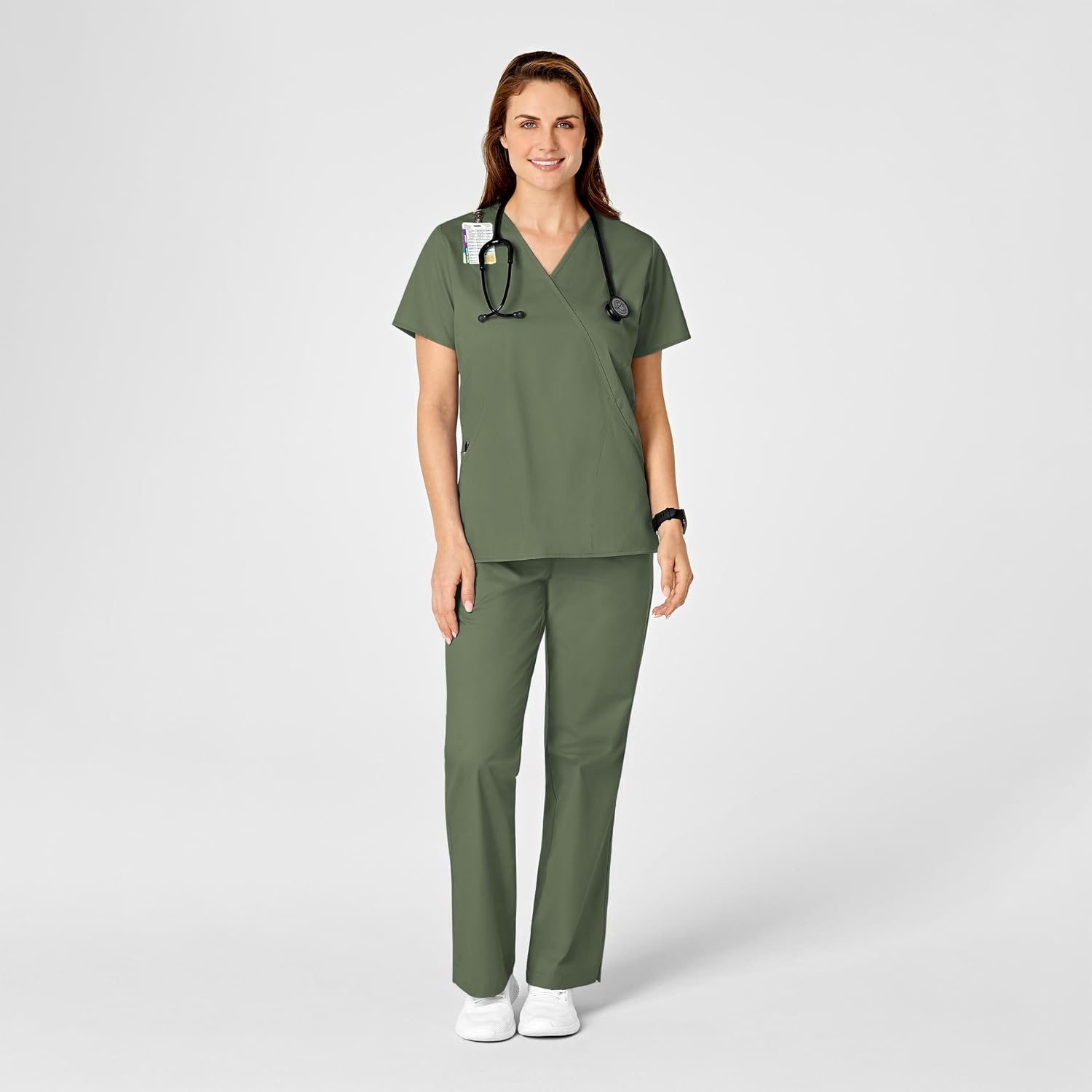 image:imageWINK WonderWORK Womens Mock Wrap Scrub TopOlive