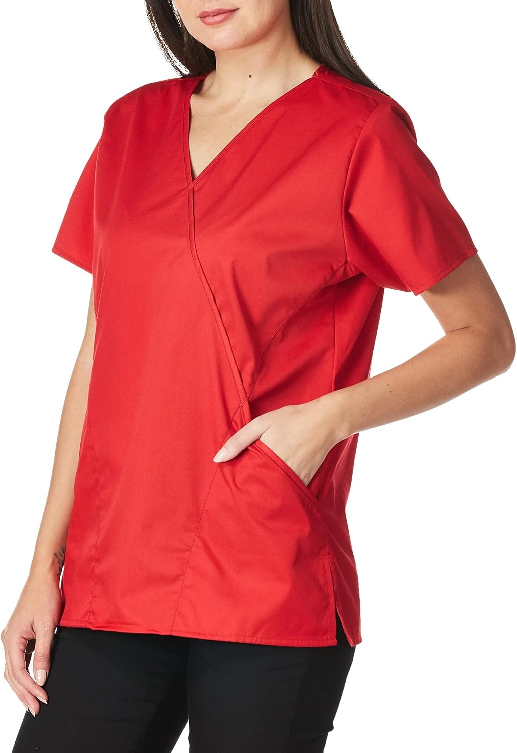 image:imageWINK WonderWORK Womens Mock Wrap Scrub TopRed
