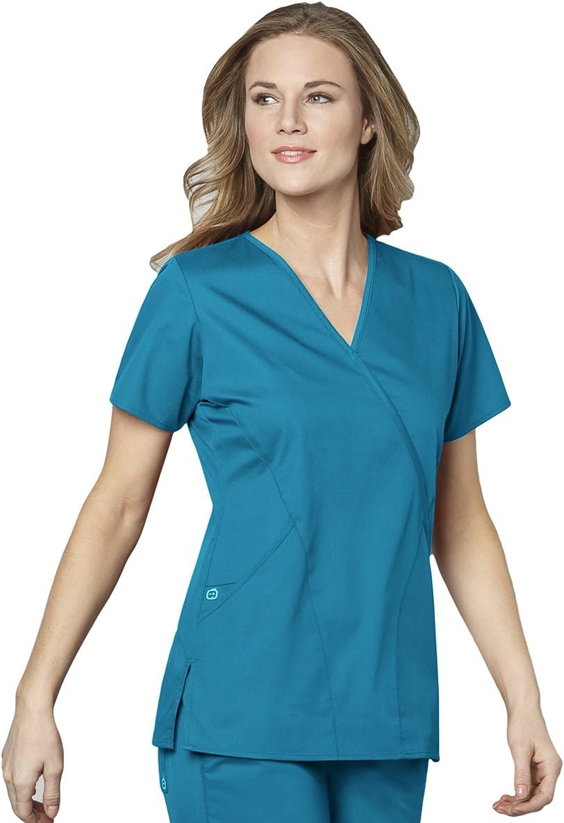 image:imageWINK WonderWORK Womens Mock Wrap Scrub TopTeal