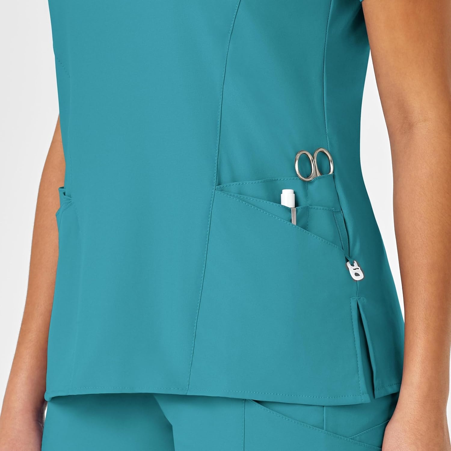 image:imageWINK WonderWORK Womens Mock Wrap Scrub TopTeal Blue