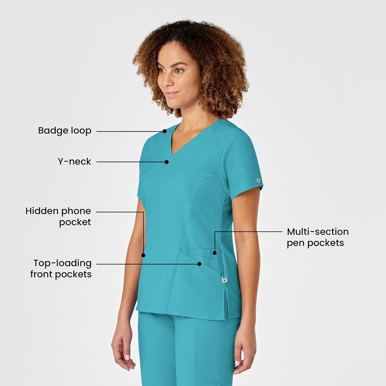 image:imageWINK WonderWORK Womens Mock Wrap Scrub TopTeal Blue