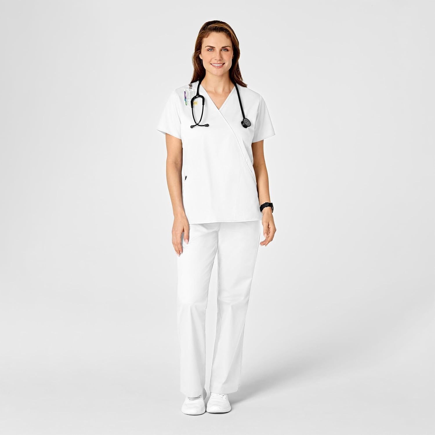 image:imageWINK WonderWORK Womens Mock Wrap Scrub TopWhite