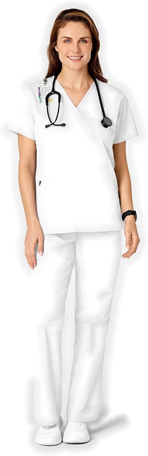 image:imageWINK WonderWORK Womens Mock Wrap Scrub TopWhite