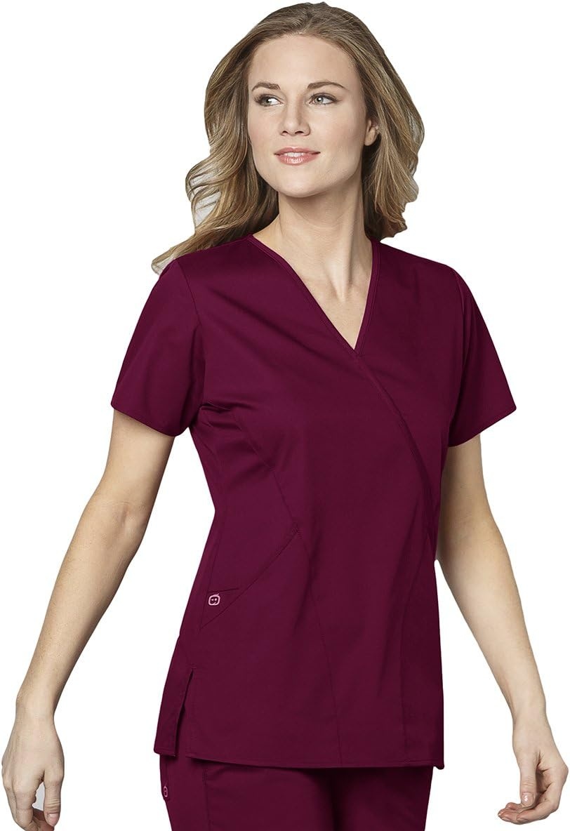 image:imageWINK WonderWORK Womens Mock Wrap Scrub TopWine