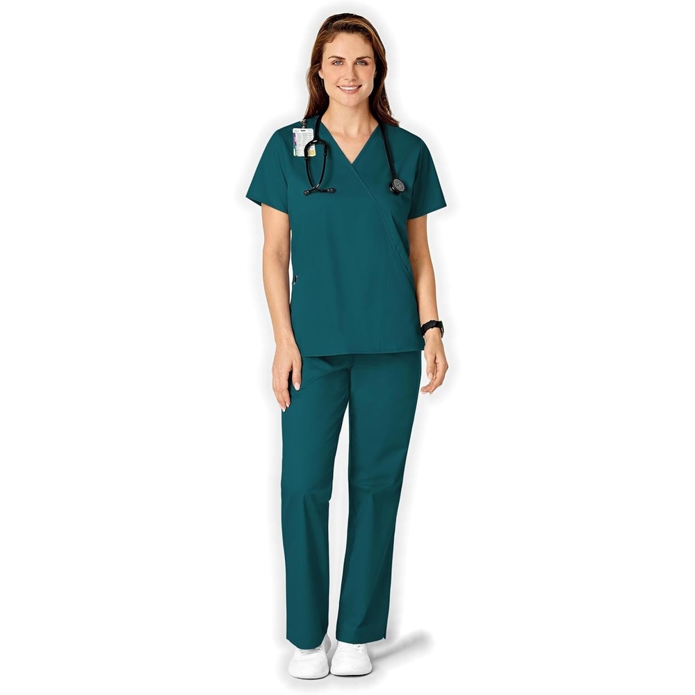 image:imageWINK WonderWORK Womens Mock Wrap Scrub TopCaribbean